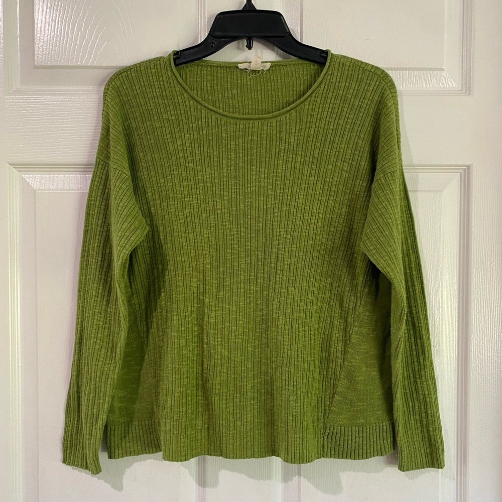 Eileen Fisher Organic Linen Cotton Sweater Green Size Medium Coastal Colorful